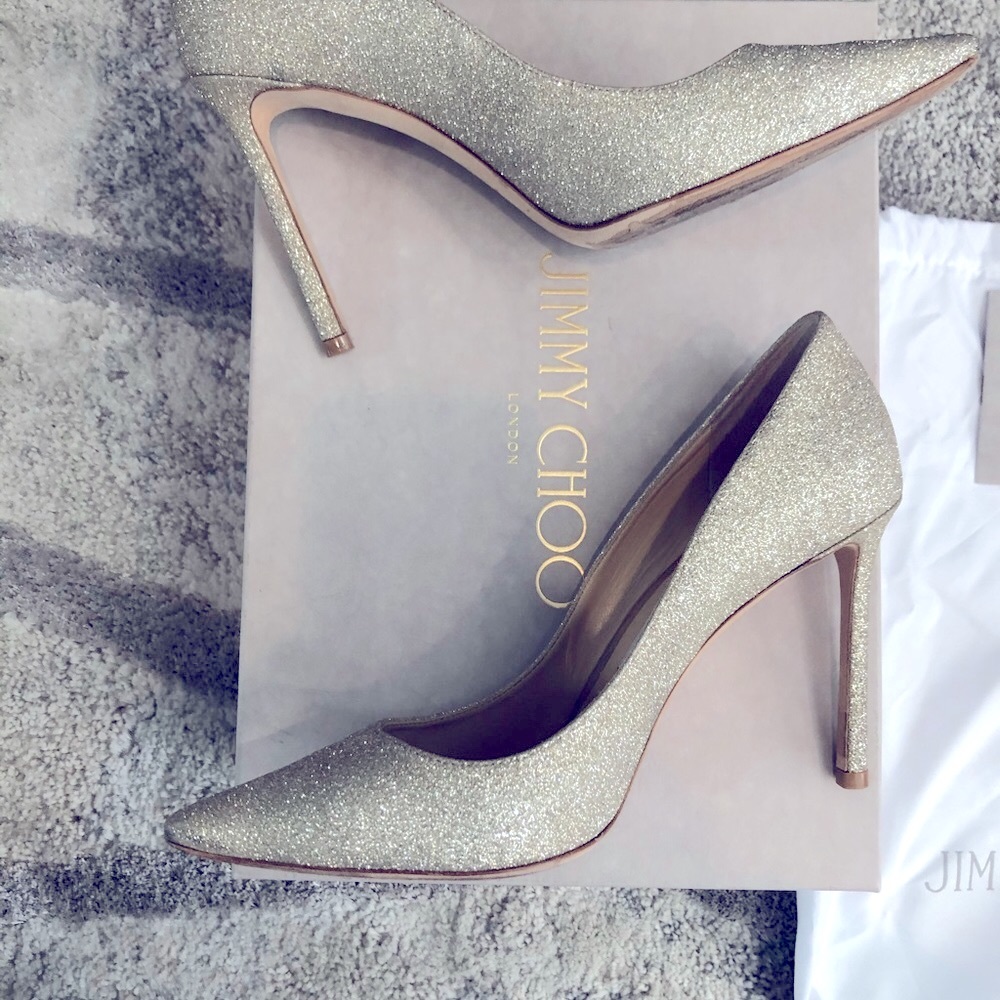 Jimmy Choo Romy 100 Platinum Ice (Gold) Pumps
